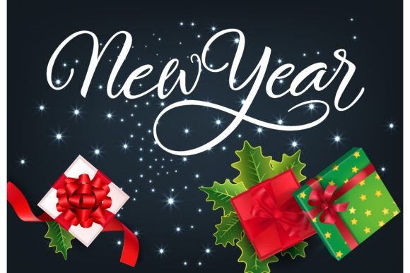Download New Year Festive Card Design. Gifts, Red - Red Collection