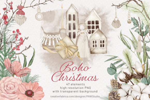 Download Christmas Boho Watercolour Clipart - Christmas Collection