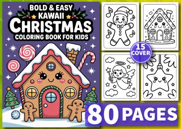 Download Bold &amp; Easy Kawaii Christmas Coloring - Christmas Collection