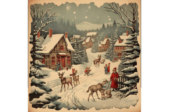 Download 4 Vintage Christmas Card Illustrations - Christmas Collection