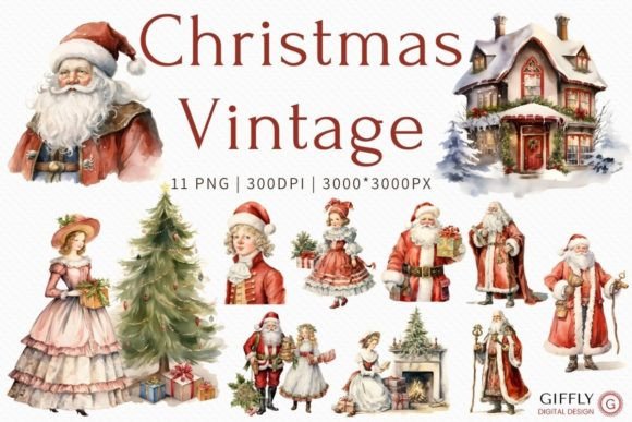 Download Christmas Vintage Watercolor Clipart - Christmas Collection