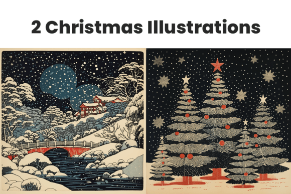 Download 2 Vintage Christmas Card Illustrations - Christmas Collection