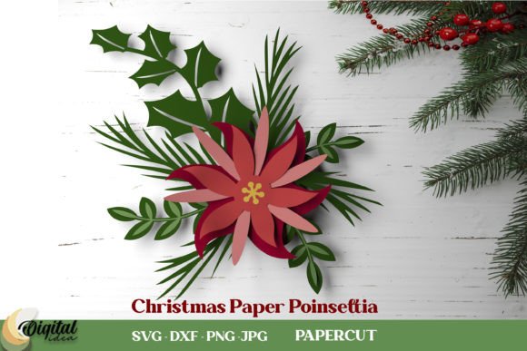 Download Christmas Paper Poinsettia. Flower Paper - Christmas Collection