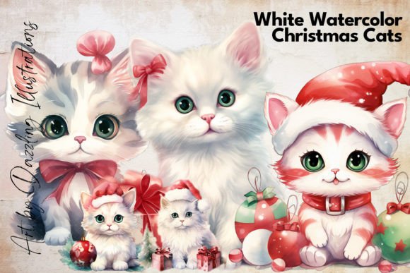 Download Christmas Cats: White Watercolor Cats - Christmas Collection