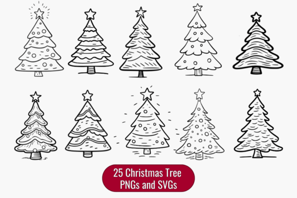 Download Charming Vintage Christmas Tree Doodles - Christmas Collection