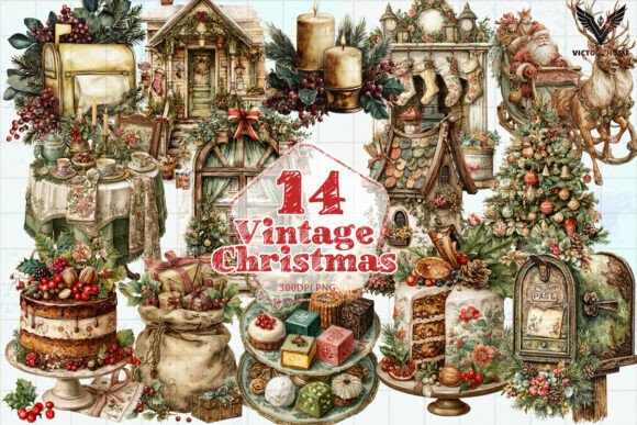 Download Vintage Christmas Watercolor PNG - Christmas Collection